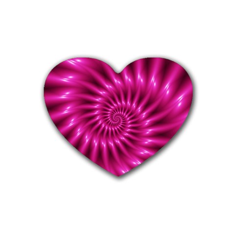 Glossy Hot Pink Fractal Spiral Heart Coaster (4 pack) from ArtsNow.com Front