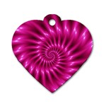 Glossy Hot Pink Fractal Spiral Dog Tag Heart (One Side)