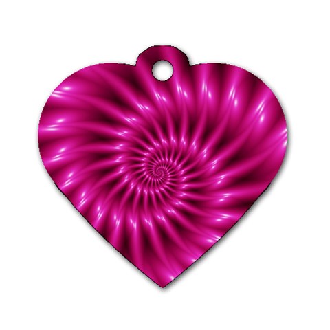 Glossy Hot Pink Fractal Spiral Dog Tag Heart (Two Sides) from ArtsNow.com Front