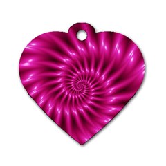 Glossy Hot Pink Fractal Spiral Dog Tag Heart (Two Sides) from ArtsNow.com Front