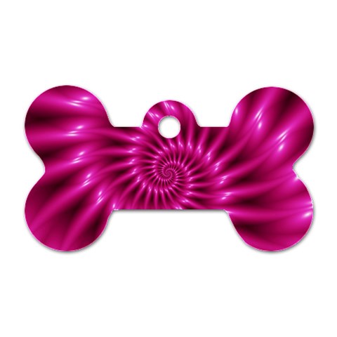 Glossy Hot Pink Fractal Spiral Dog Tag Bone (One Side) from ArtsNow.com Front