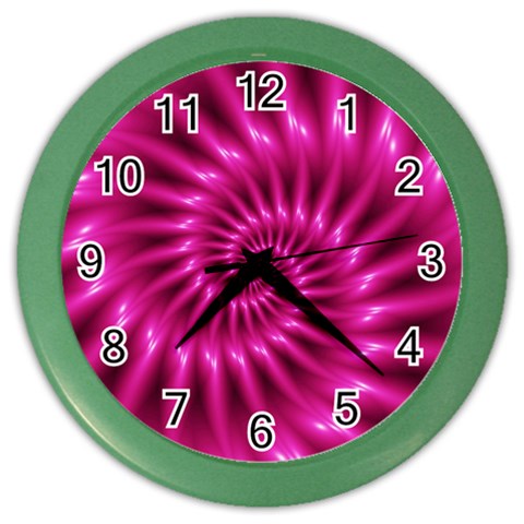 Glossy Hot Pink Fractal Spiral Color Wall Clock from ArtsNow.com Front