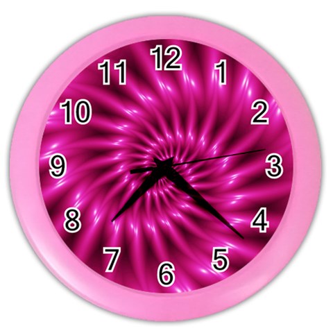 Glossy Hot Pink Fractal Spiral Color Wall Clock from ArtsNow.com Front