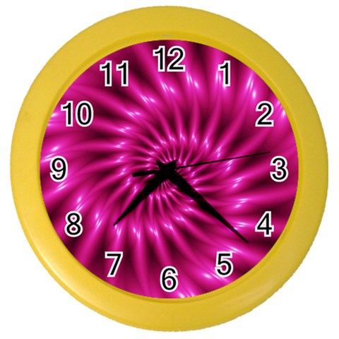 Glossy Hot Pink Fractal Spiral Color Wall Clock from ArtsNow.com Front