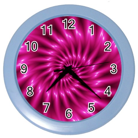 Glossy Hot Pink Fractal Spiral Color Wall Clock from ArtsNow.com Front