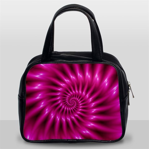 Glossy Hot Pink Fractal Spiral Classic Handbag (Two Sides) from ArtsNow.com Front