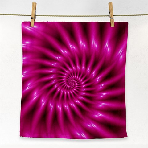 Glossy Hot Pink Fractal Spiral Face Towel from ArtsNow.com Front