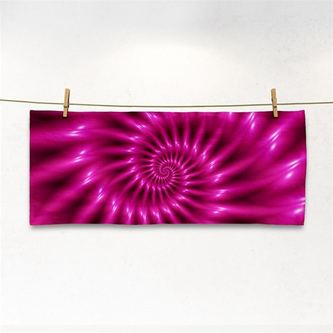 Glossy Hot Pink Fractal Spiral Hand Towel from ArtsNow.com Front