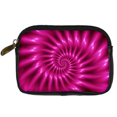 Glossy Hot Pink Fractal Spiral Digital Camera Leather Case from ArtsNow.com Front