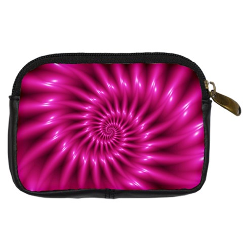 Glossy Hot Pink Fractal Spiral Digital Camera Leather Case from ArtsNow.com Back