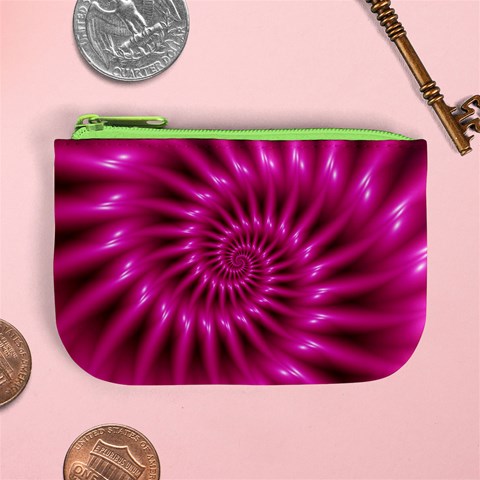 Glossy Hot Pink Fractal Spiral Mini Coin Purse from ArtsNow.com Front