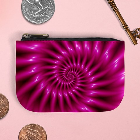 Glossy Hot Pink Fractal Spiral Mini Coin Purse from ArtsNow.com Front