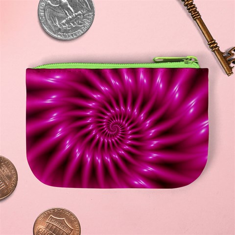 Glossy Hot Pink Fractal Spiral Mini Coin Purse from ArtsNow.com Back