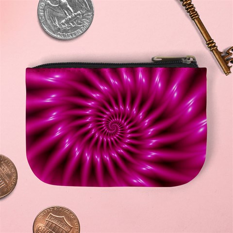 Glossy Hot Pink Fractal Spiral Mini Coin Purse from ArtsNow.com Back