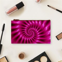 Glossy Hot Pink Fractal Spiral Cosmetic Bag (Small) from ArtsNow.com Front