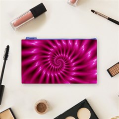 Glossy Hot Pink Fractal Spiral Cosmetic Bag (Small) from ArtsNow.com Front