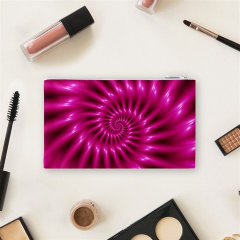 Glossy Hot Pink Fractal Spiral Cosmetic Bag (Small) from ArtsNow.com Back