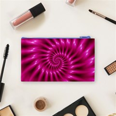 Glossy Hot Pink Fractal Spiral Cosmetic Bag (Small) from ArtsNow.com Back