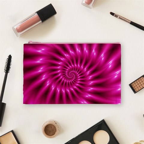 Glossy Hot Pink Fractal Spiral Cosmetic Bag (Medium) from ArtsNow.com Front