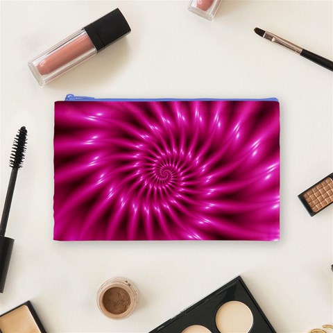 Glossy Hot Pink Fractal Spiral Cosmetic Bag (Medium) from ArtsNow.com Front