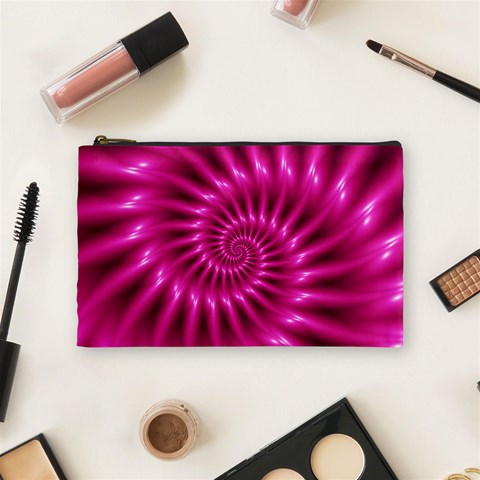 Glossy Hot Pink Fractal Spiral Cosmetic Bag (Medium) from ArtsNow.com Front