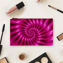 Glossy Hot Pink Fractal Spiral Cosmetic Bag (Medium) from ArtsNow.com Front