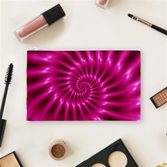 Glossy Hot Pink Fractal Spiral Cosmetic Bag (Medium) from ArtsNow.com Front