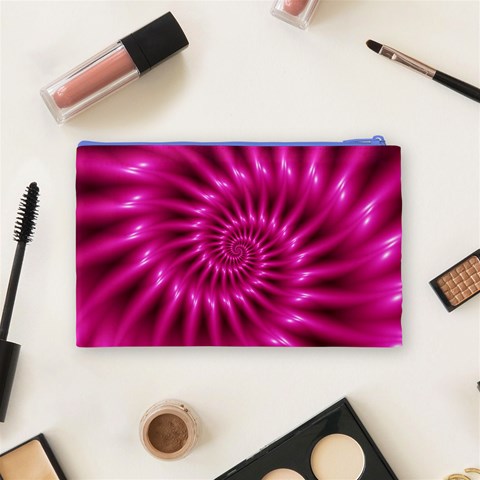 Glossy Hot Pink Fractal Spiral Cosmetic Bag (Medium) from ArtsNow.com Back