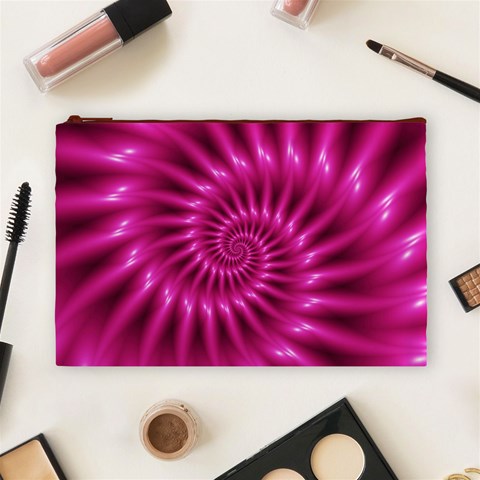 Glossy Hot Pink Fractal Spiral Cosmetic Bag (Large) from ArtsNow.com Front