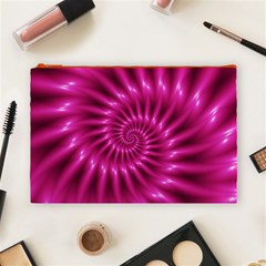 Glossy Hot Pink Fractal Spiral Cosmetic Bag (Large) from ArtsNow.com Front