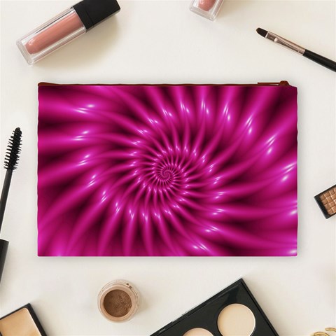 Glossy Hot Pink Fractal Spiral Cosmetic Bag (Large) from ArtsNow.com Back