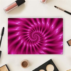 Glossy Hot Pink Fractal Spiral Cosmetic Bag (Large) from ArtsNow.com Back