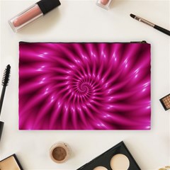 Glossy Hot Pink Fractal Spiral Cosmetic Bag (Large) from ArtsNow.com Back