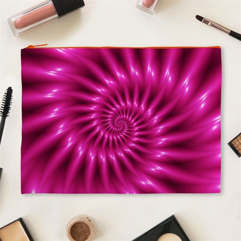 Glossy Hot Pink Fractal Spiral Cosmetic Bag (XL) from ArtsNow.com Front