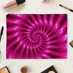 Glossy Hot Pink Fractal Spiral Cosmetic Bag (XL) from ArtsNow.com Front