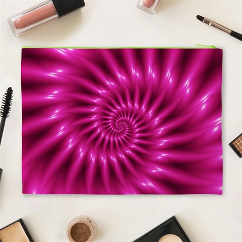 Glossy Hot Pink Fractal Spiral Cosmetic Bag (XL) from ArtsNow.com Back