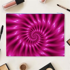 Glossy Hot Pink Fractal Spiral Cosmetic Bag (XL) from ArtsNow.com Back