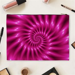 Glossy Hot Pink Fractal Spiral Cosmetic Bag (XL) from ArtsNow.com Back