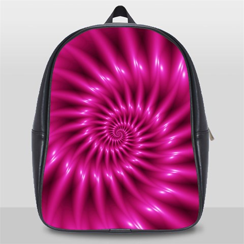 Glossy Hot Pink Fractal Spiral School Bag (Large) from ArtsNow.com Front