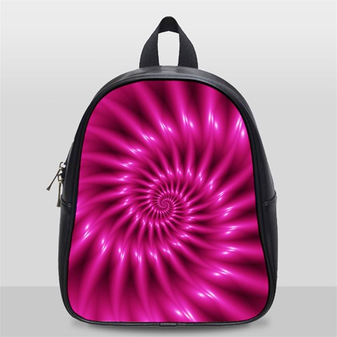 Glossy Hot Pink Fractal Spiral School Bag (Small) from ArtsNow.com Front