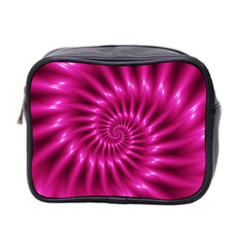 Glossy Hot Pink Fractal Spiral Mini Toiletries Bag (Two Sides) from ArtsNow.com Front