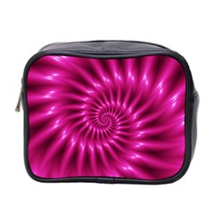 Glossy Hot Pink Fractal Spiral Mini Toiletries Bag (Two Sides) from ArtsNow.com Front