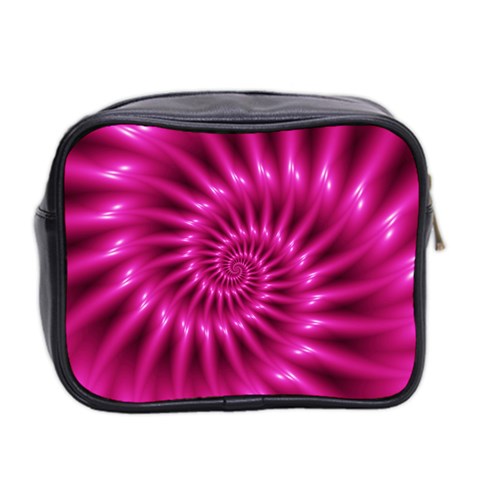 Glossy Hot Pink Fractal Spiral Mini Toiletries Bag (Two Sides) from ArtsNow.com Back