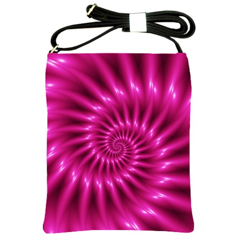 Glossy Hot Pink Fractal Spiral Shoulder Sling Bag from ArtsNow.com Front