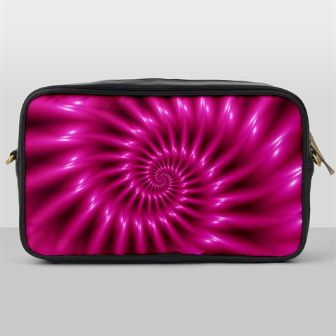 Glossy Hot Pink Fractal Spiral Toiletries Bag (One Side) from ArtsNow.com Front