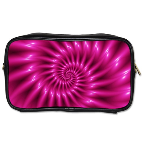 Glossy Hot Pink Fractal Spiral Toiletries Bag (Two Sides) from ArtsNow.com Front