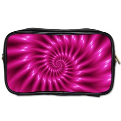 Glossy Hot Pink Fractal Spiral Toiletries Bag (Two Sides) from ArtsNow.com Front