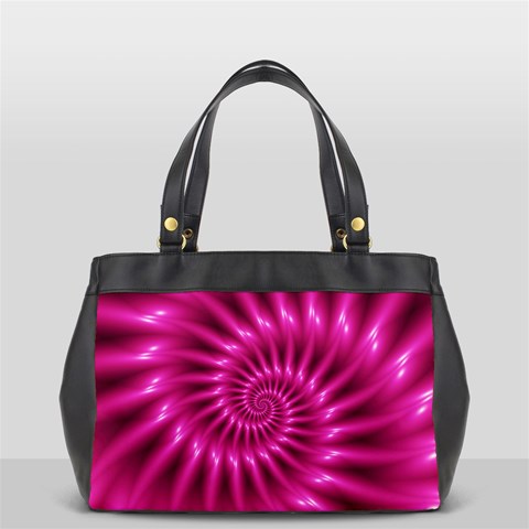 Glossy Hot Pink Fractal Spiral Oversize Office Handbag (2 Sides) from ArtsNow.com Front