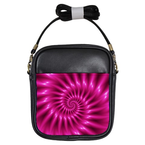 Glossy Hot Pink Fractal Spiral Girls Sling Bag from ArtsNow.com Front