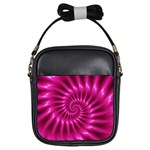 Glossy Hot Pink Fractal Spiral Girls Sling Bag